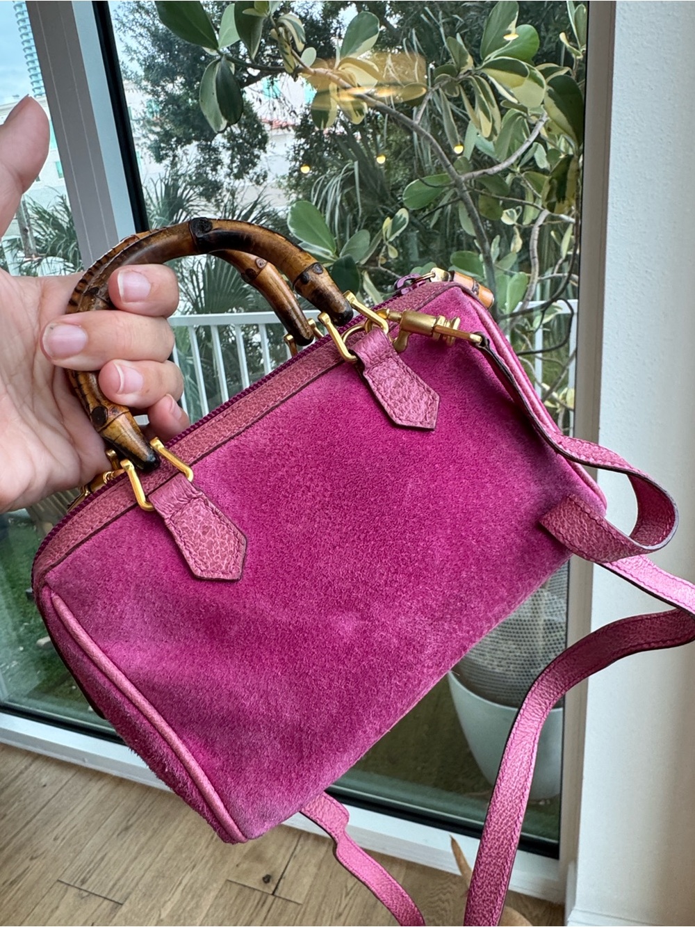 Gucci Vintage Bamboo Mini Top Handle Bag – Rare Fuchsia Pink Suede & Leather - Picture 12 of 13